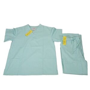 M&M Scrubs Set Mens Mint Green‎ Size M 2 Piece Top Pants Medical Uniform Costume
